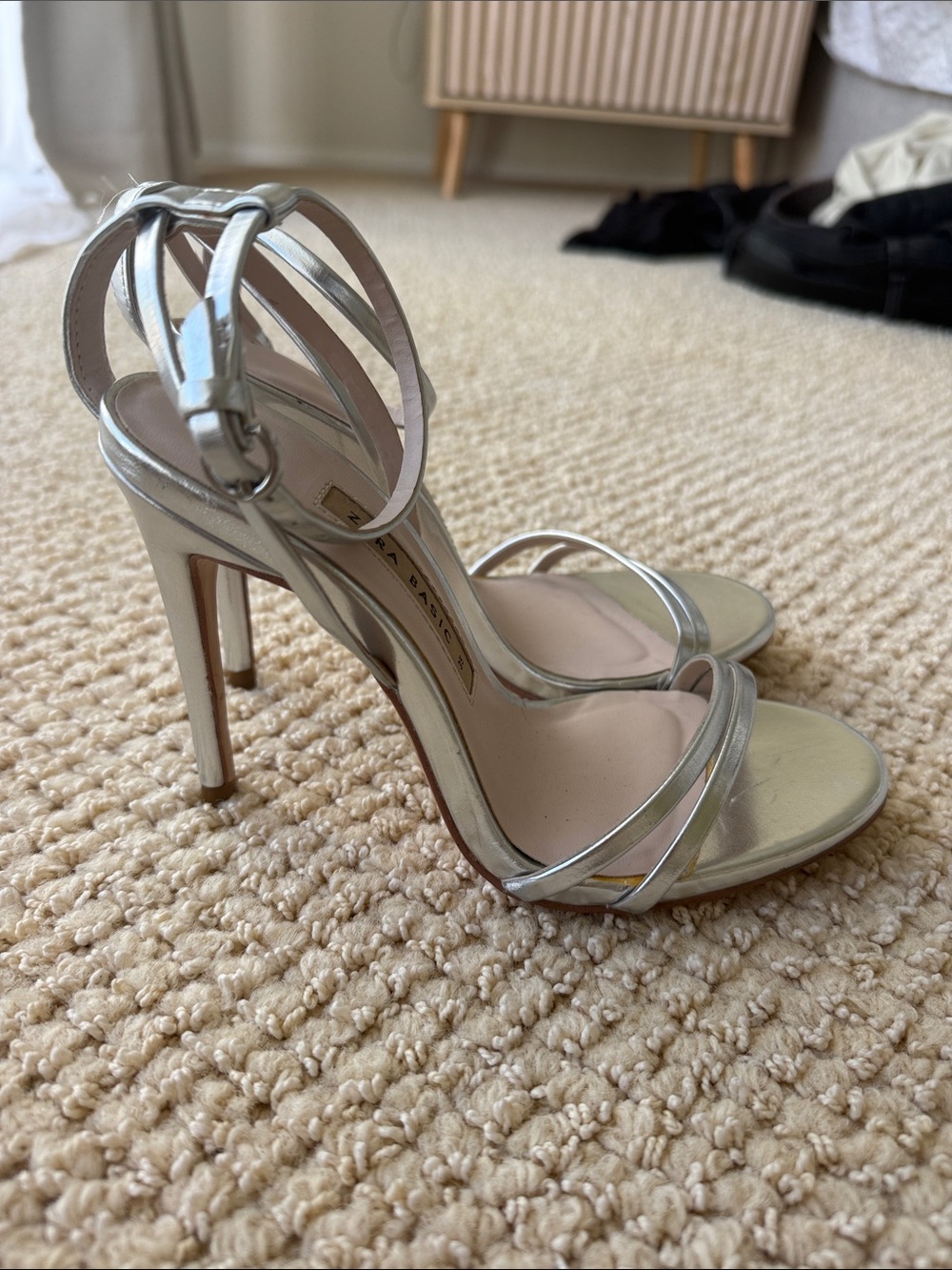 Zara Silver Strappy High-Heel Sandals - Women's Evening Pumps size 35/5 - Picture 3 of 8